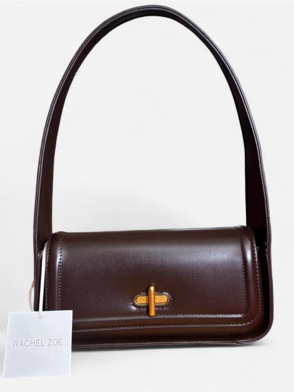 Rachel Zoe Baguette East West Chocolate Brown Shoulder Bag Gold Turn Lock bag